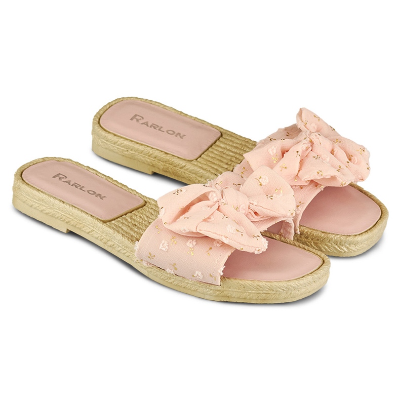 Women's pink slippers with a bow 1