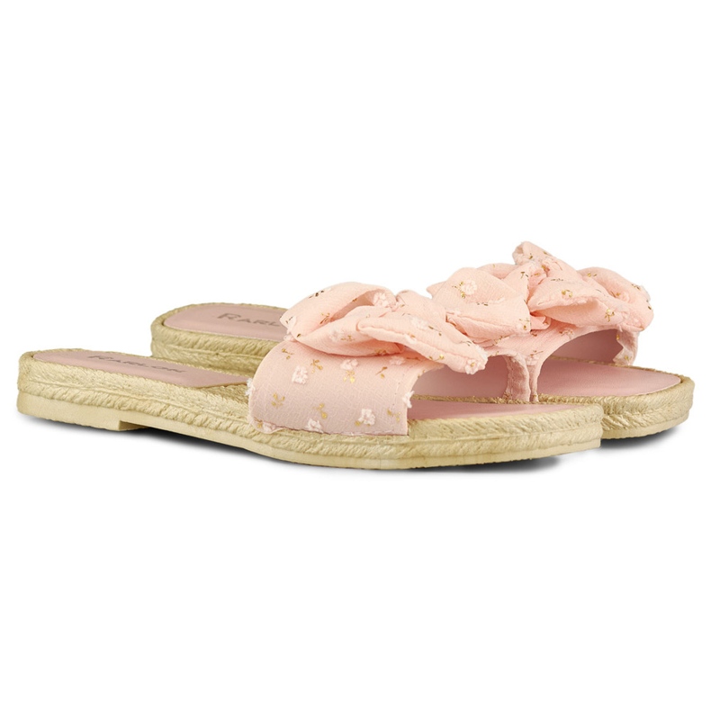 Women's pink slippers with a bow 2