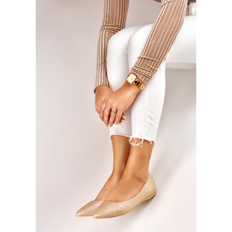 Women's golden shiny ballerinas 2