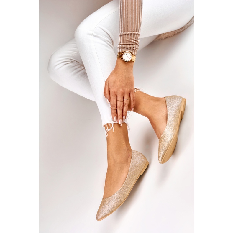Women's golden shiny ballerinas 1
