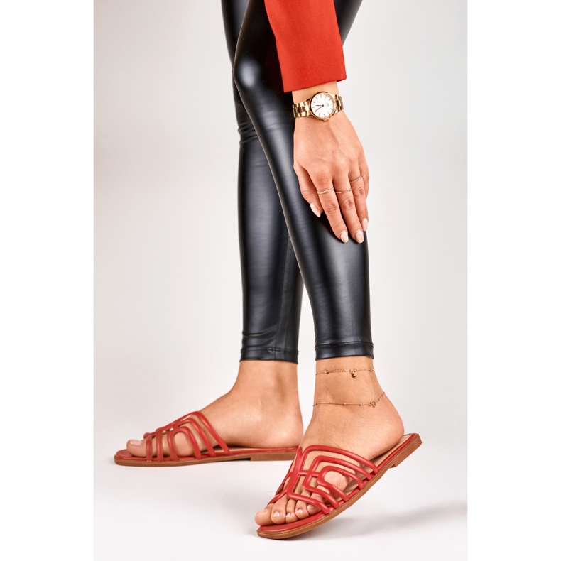 Red elegant women's flat slippers 2