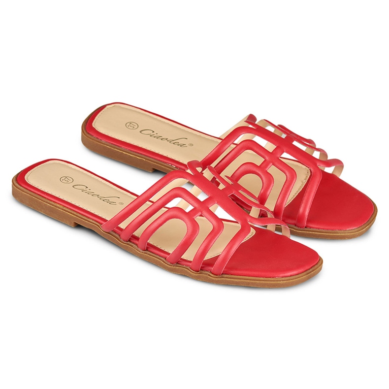 Red elegant women's flat slippers 1