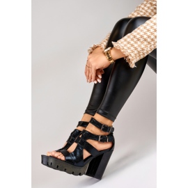 Ladies' black sandals on a high heel 2