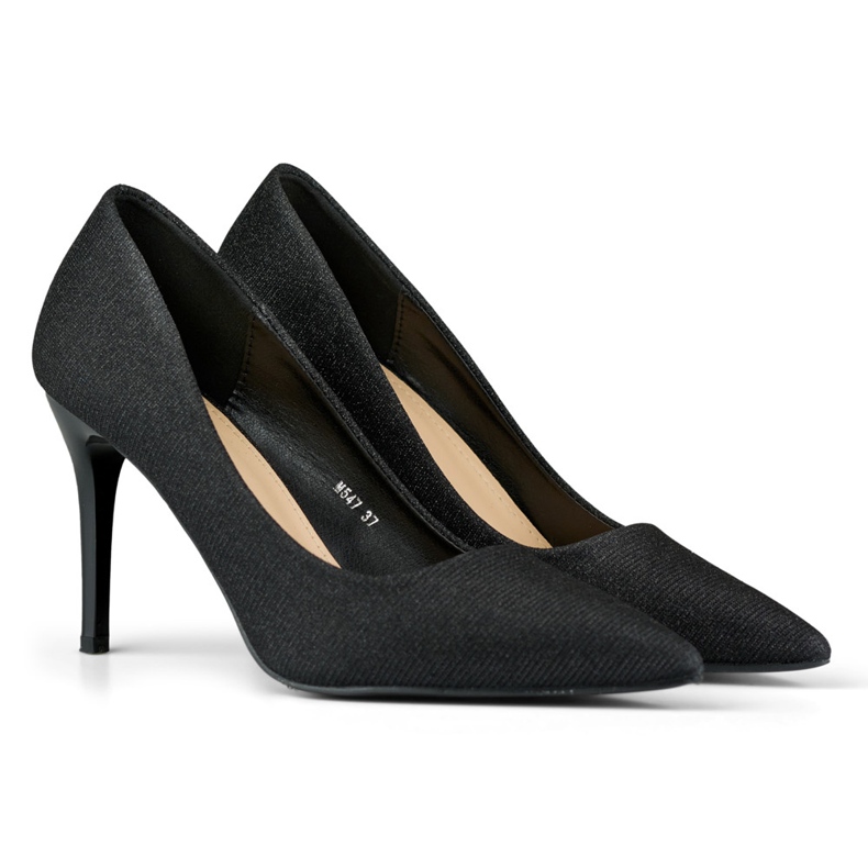 Elegant black high heels with light glitter 1