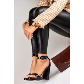 Black lacquered high-heeled sandals 1