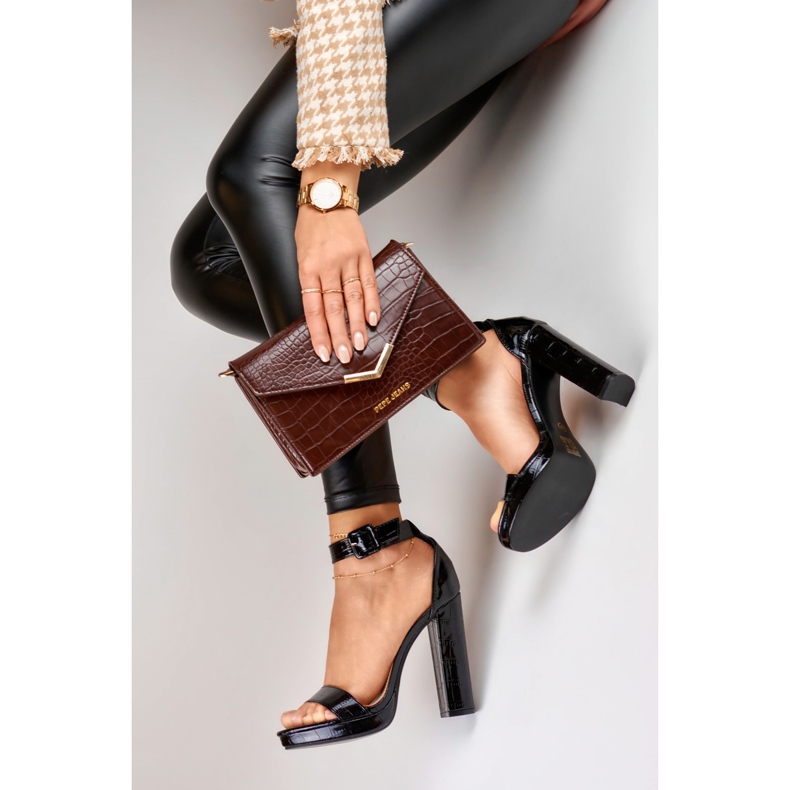 Black lacquered high-heeled sandals 2