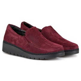 Comfortable women's burgundy suede loafers red 2