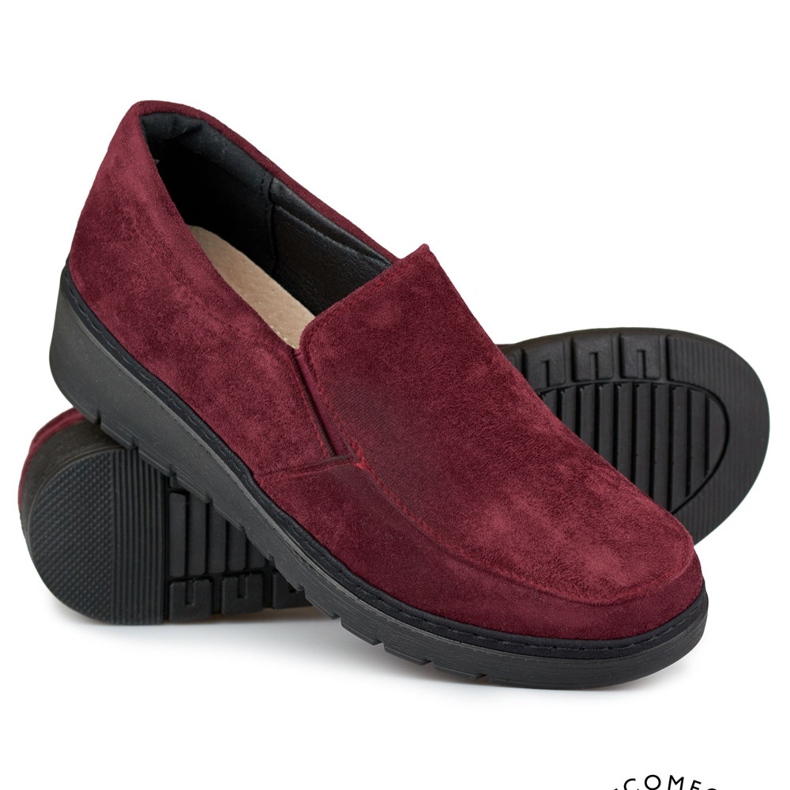 Comfortable women's burgundy suede loafers red 1