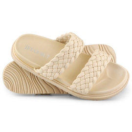 Women's beige woven slippers 1