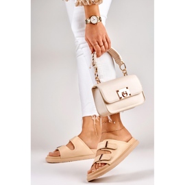 Women's beige slippers with velcro 2