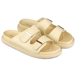Women's beige slippers with velcro 1