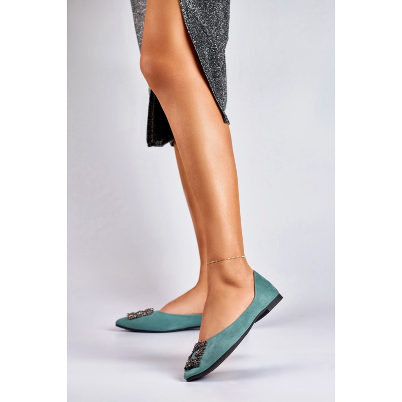 Elegant women's ballerinas with decoration green 2