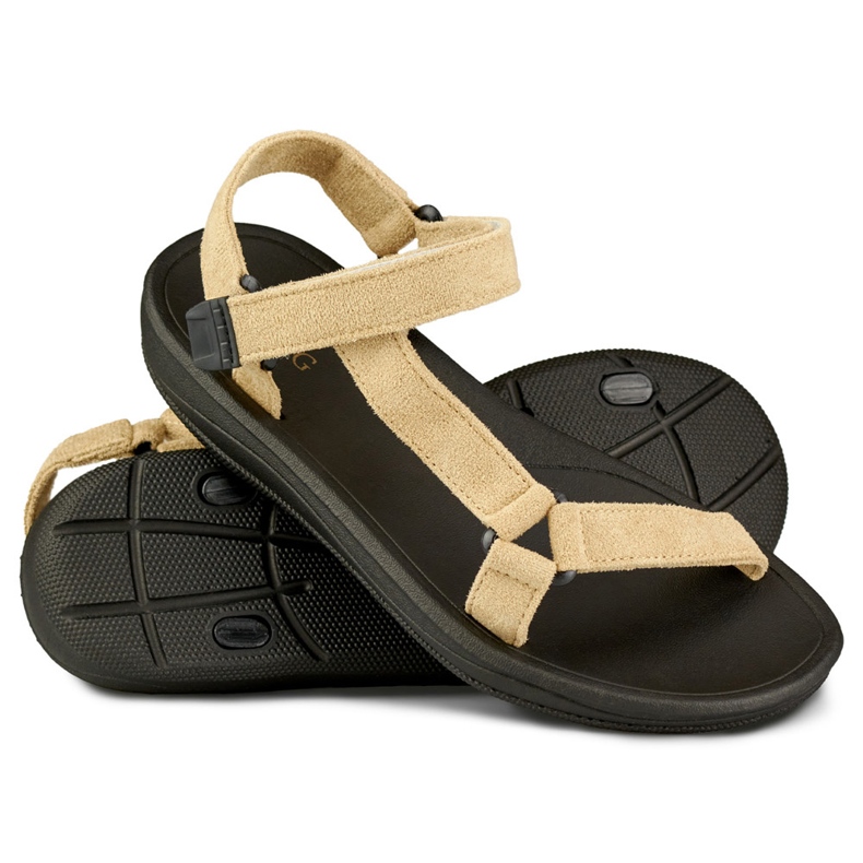 Beige women's sandals with velcro 1