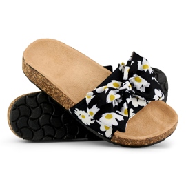 Women's floral slippers black 1