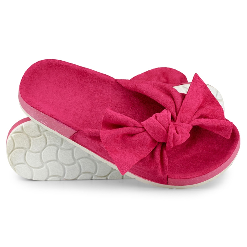 Women's fuchsia suede slippers with a bow pink 1