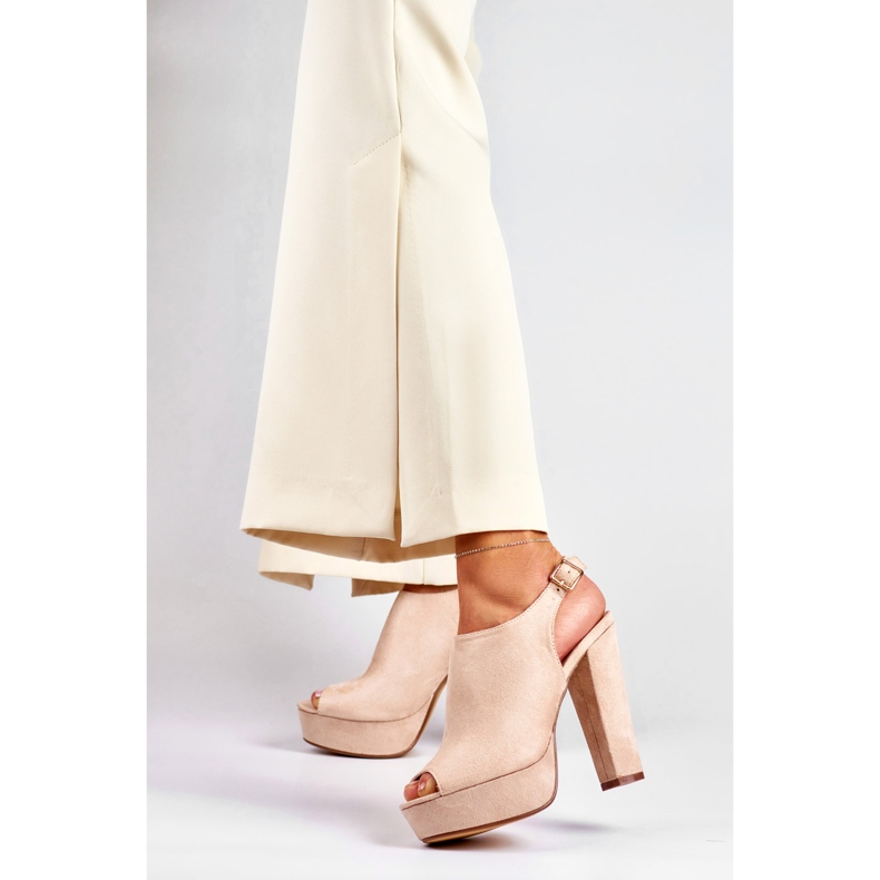 Beige high heel sandals with open toe and heel 2