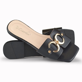 Black women's slippers with gold Hensi decoration 1