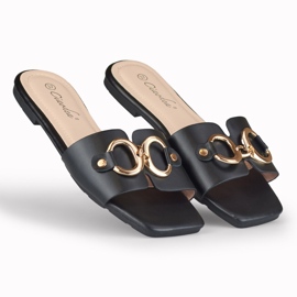 Black women's slippers with gold Hensi decoration 2