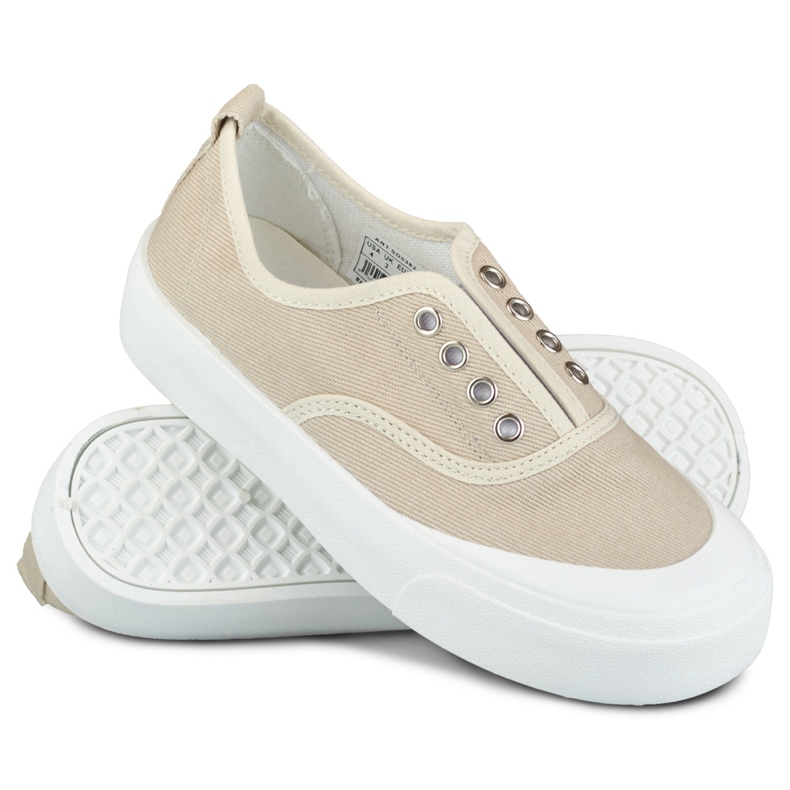Women's beige sneakers with an elastic band 1