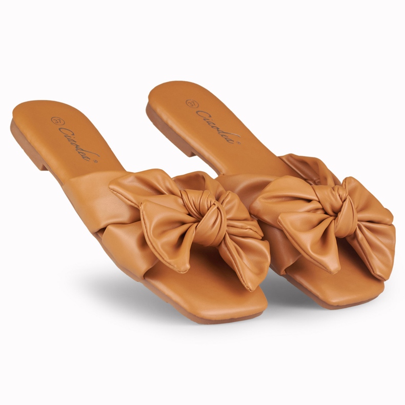 Caramel bow slippers from Isanna brown 2