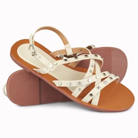 Ladies' beige sandals with metal decorations 1