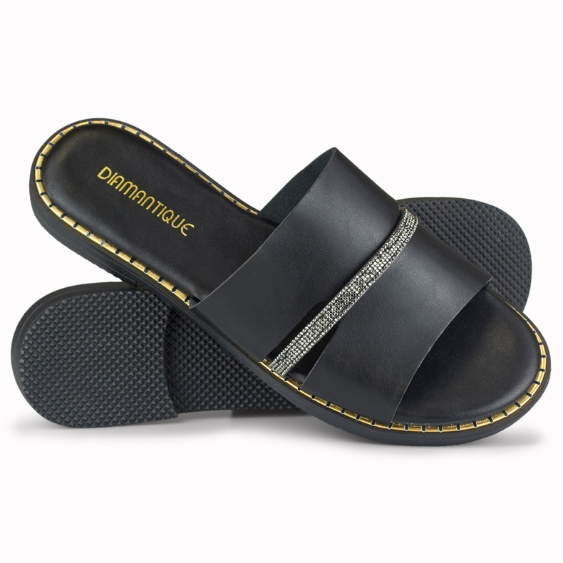 Elegant black women's slippers with a decoration 1