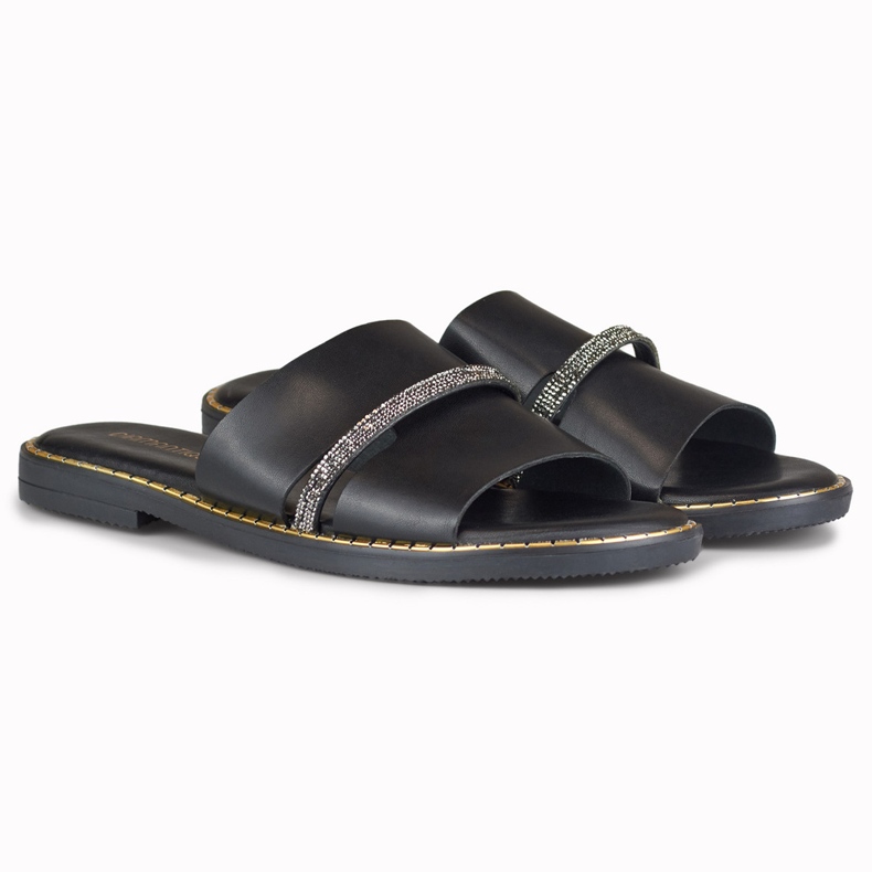 Elegant black women's slippers with a decoration 2