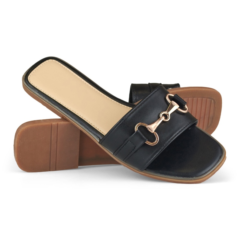 Black elegant women's slippers with a buckle 1