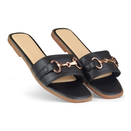 Black elegant women's slippers with a buckle 2