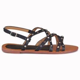 Black women's sandals with metal decorations 2