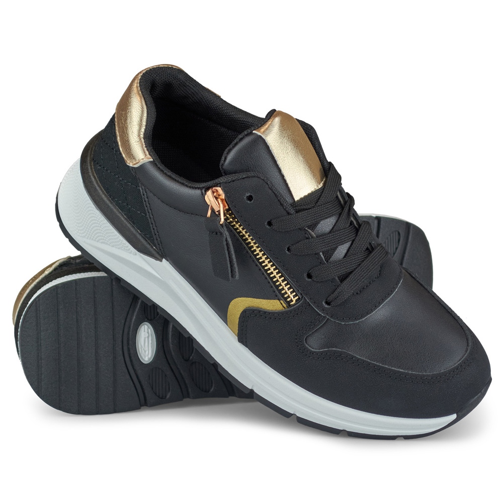 Black women s sports shoes with a golden zipper