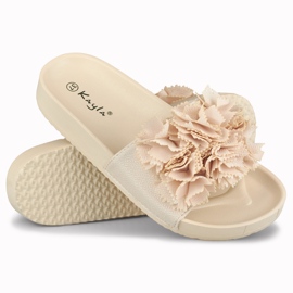Violett women's beige floral slippers 1