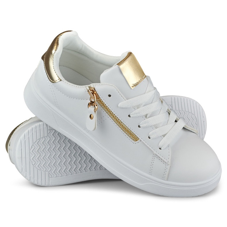Women's sports shoes with a golden zipper white 1