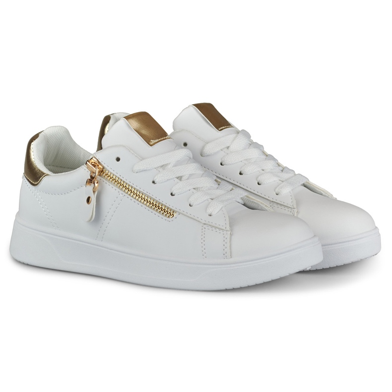 Women's sports shoes with a golden zipper white 2