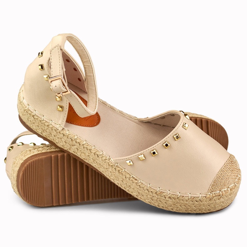 Beige espadrilles with studs fastened at the ankle 1