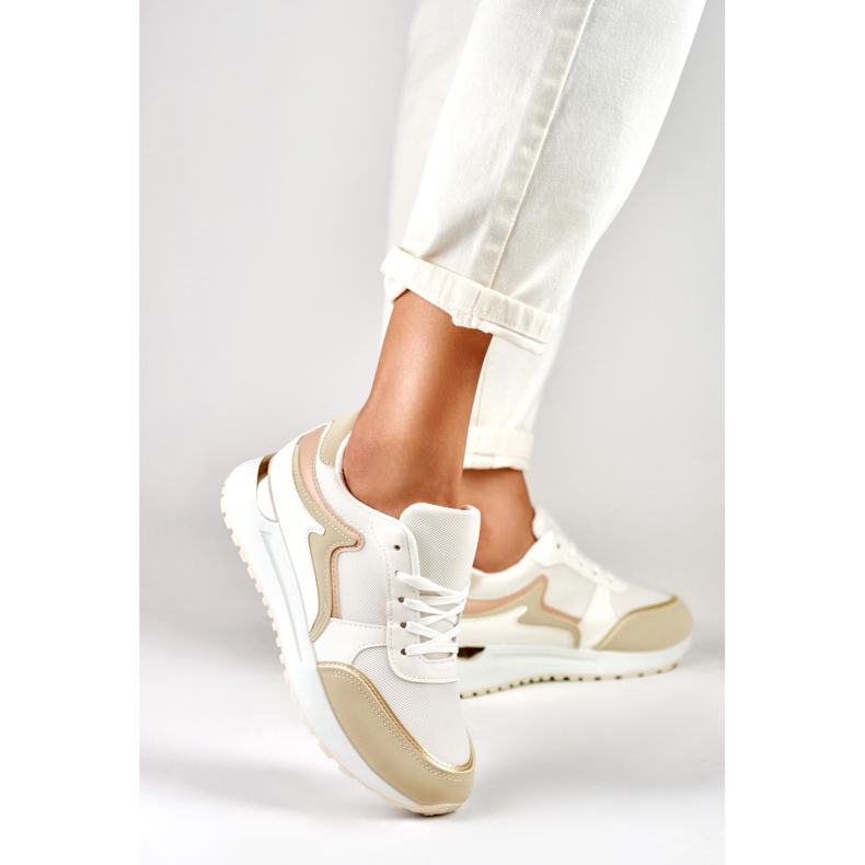 Women's sneakers with a golden addition beige 2