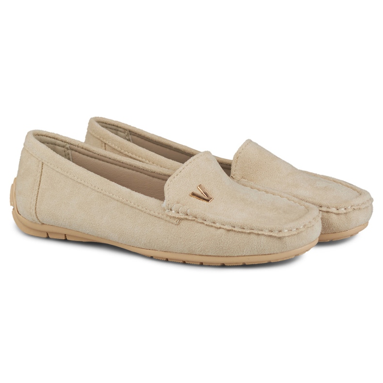 Ladies' beige suede loafers 1