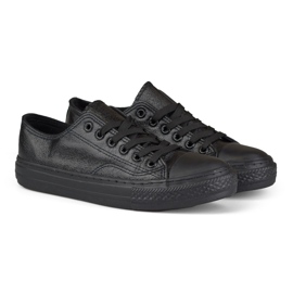 Shiny black sneakers with a black sole 2