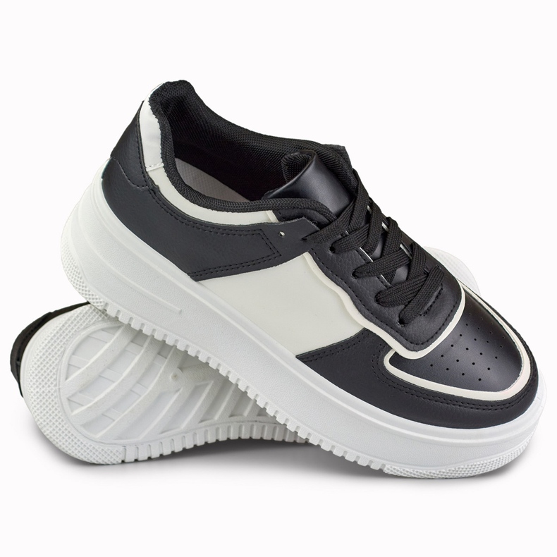 Black and white platform sports shoes 1