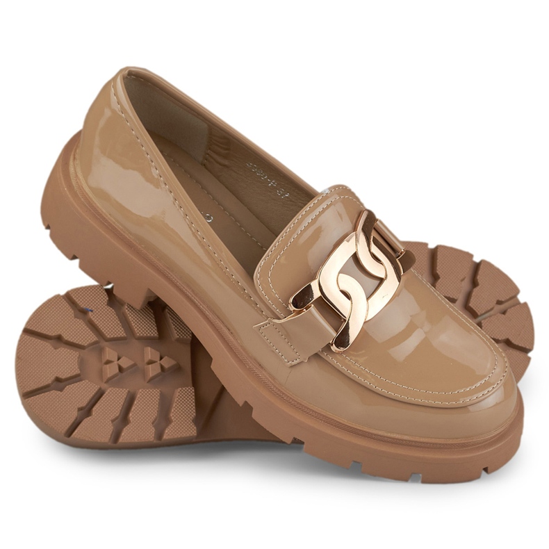 Caramel shoes with gold decoration beige 1