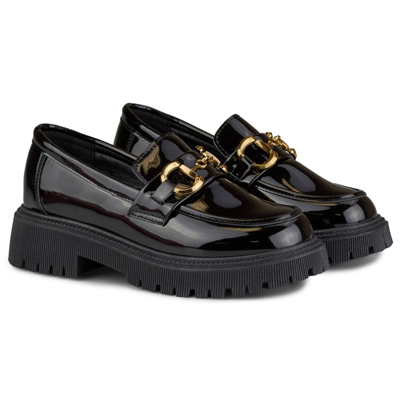 Lacquered black women's loafers with decoration 2