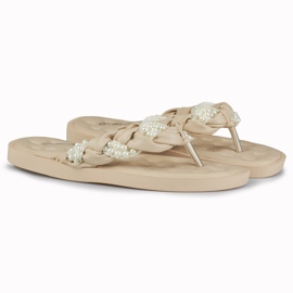 Women's beige flip-flops with pearls 2