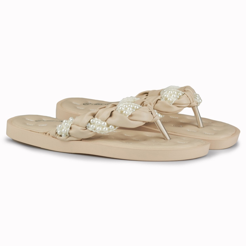Women's beige flip-flops with pearls 2