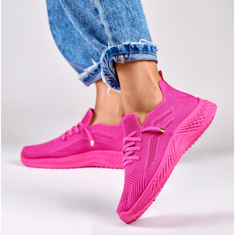 Fuchsia elastic women's sports shoes pink 2
