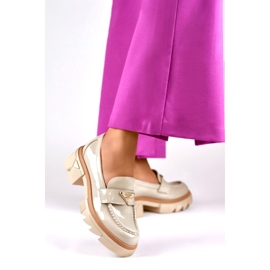 Lacquered beige fashionable women's loafers 2