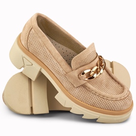Women's openwork beige loafers 1