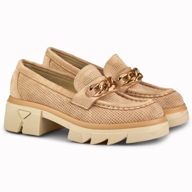 Women's openwork beige loafers 2