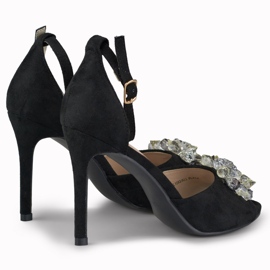 Heeled sandals with decorative beads black 1