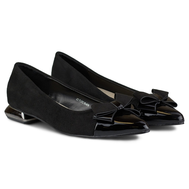 Pumps with a bow on a low silver heel black 2