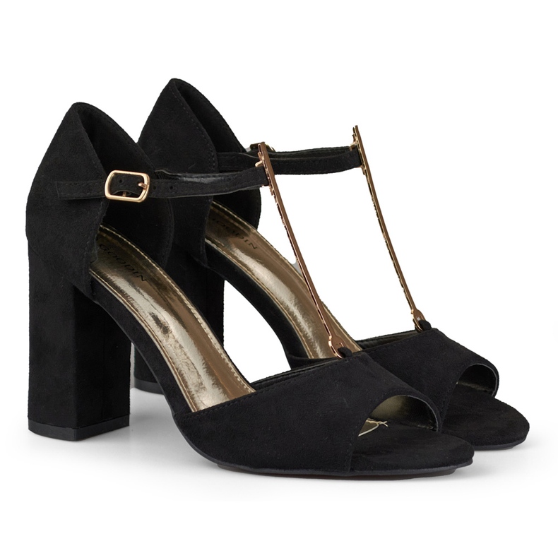Elegant high heel sandals with gold decoration black 2